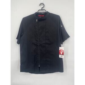 Chefworks Varkala Chef Coat Black Raglan Sleeve Pockets size Large NEW
